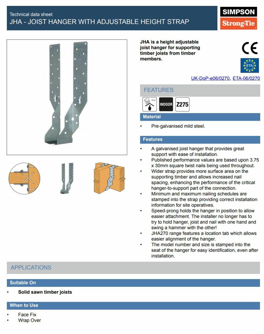 Simpson Strong-Tie Joist Hanger JHA450/137 Adjustable Height Strap 137mm Width - Triple Joist Support