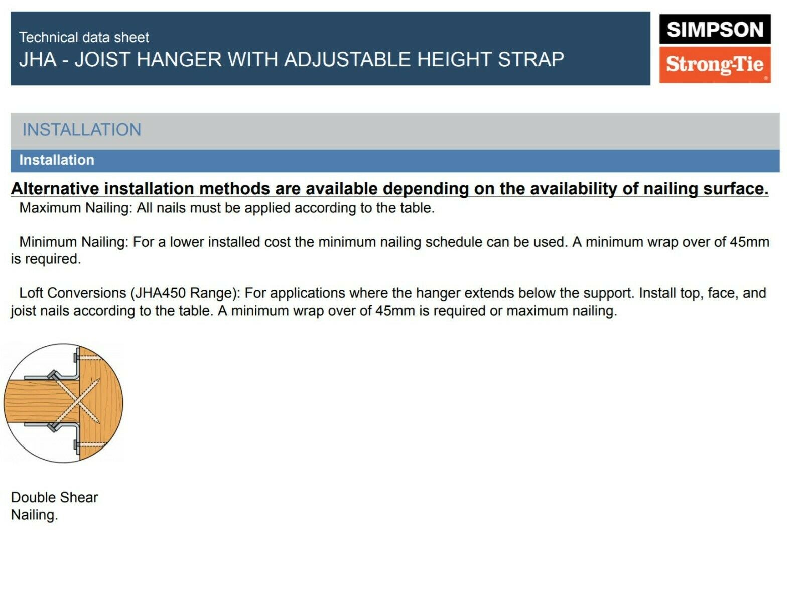 Simpson Strong-Tie Joist Hanger JHA450/137 Adjustable Height Strap 137mm Width - Triple Joist Support