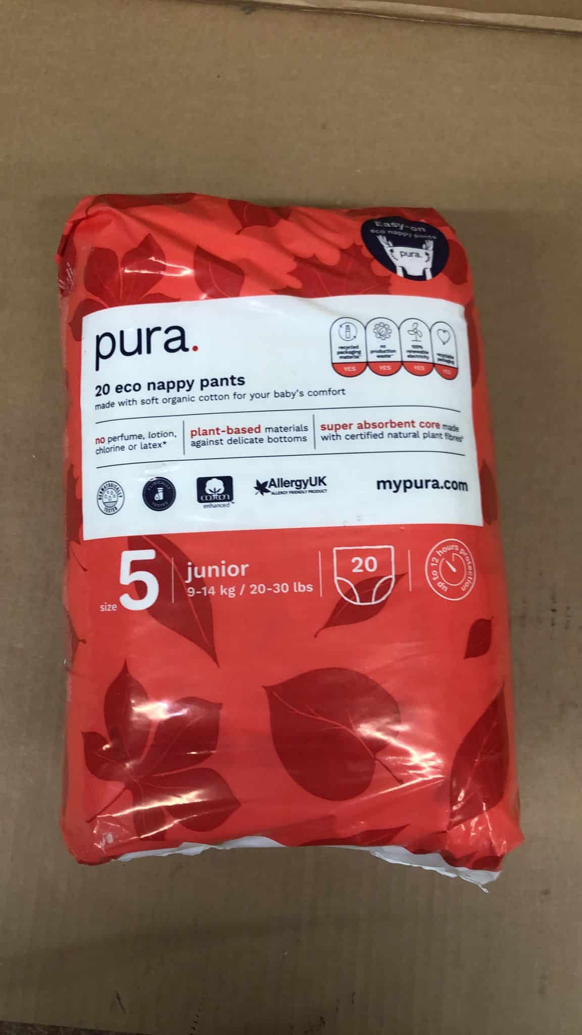 Pura Premium Eco Nappy Pants Size 5 (9-14kg /20-30lbs) -pack of 20-20459