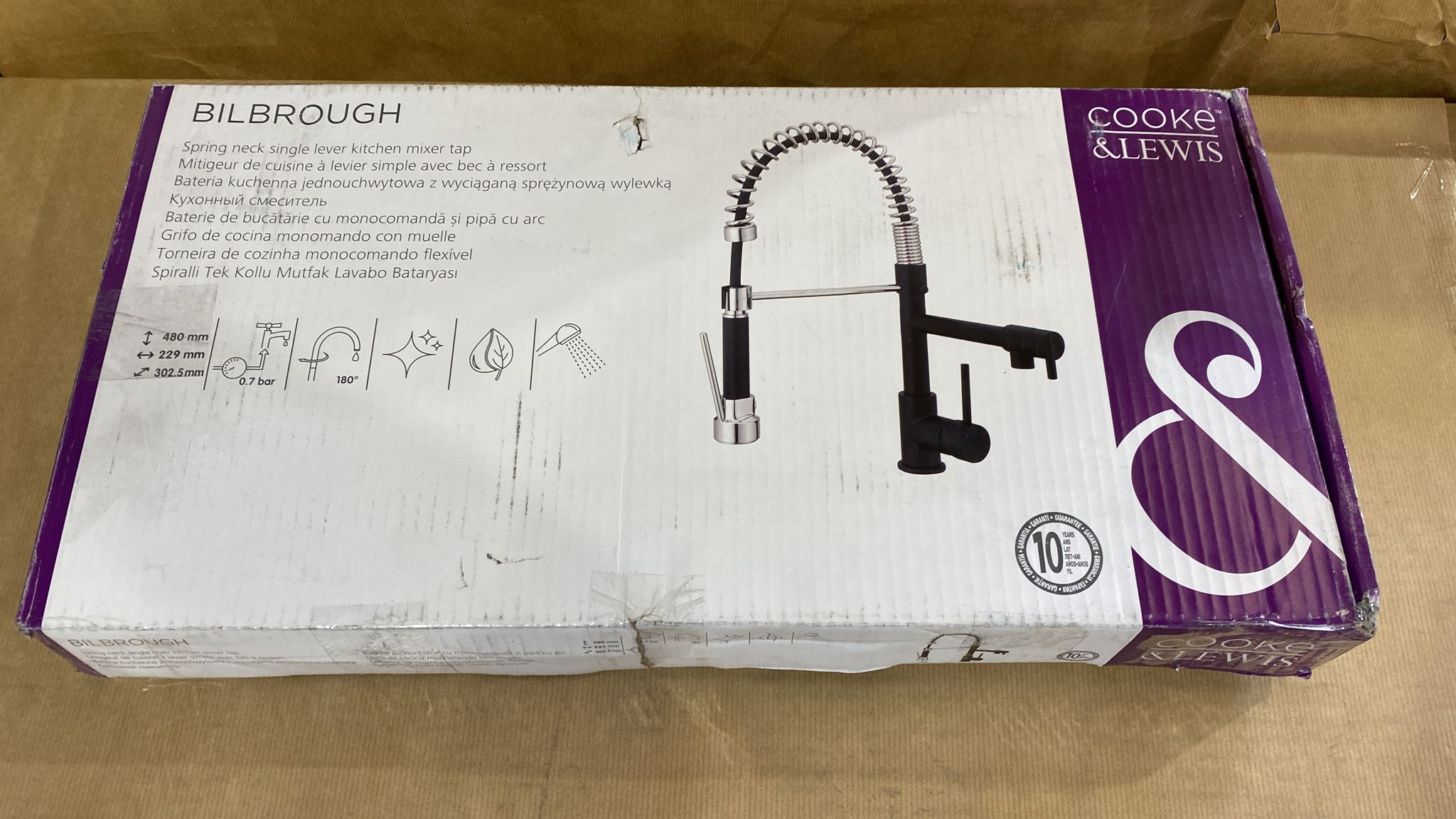 Cooke & Lewis Bilbrough Black Kitchen Side lever spring neck Tap 5437