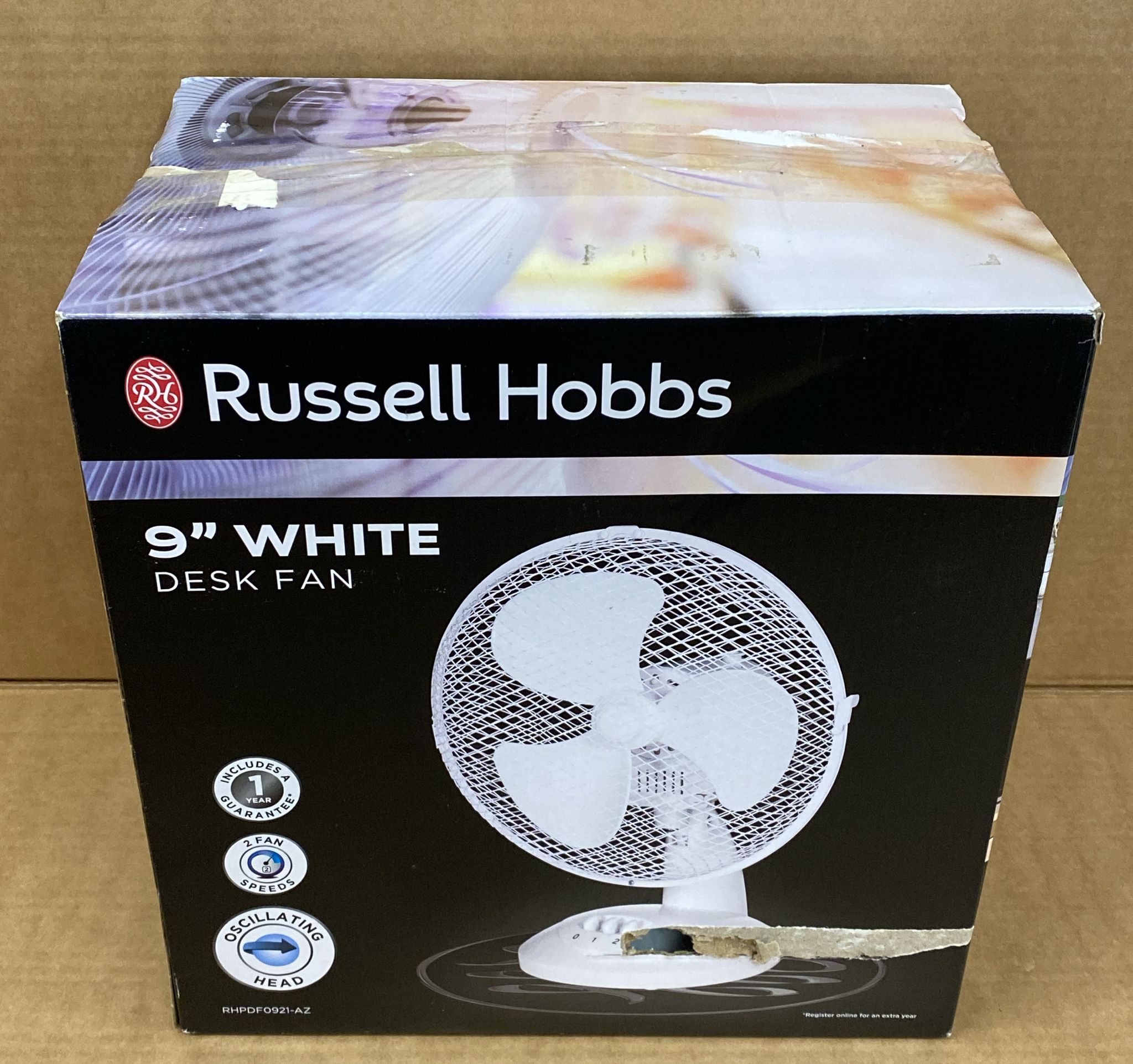 Russell Hobbs 9" Inch, Portable Desk Fan, 2 Speeds, White - RHPDF0921-E4. 5719D