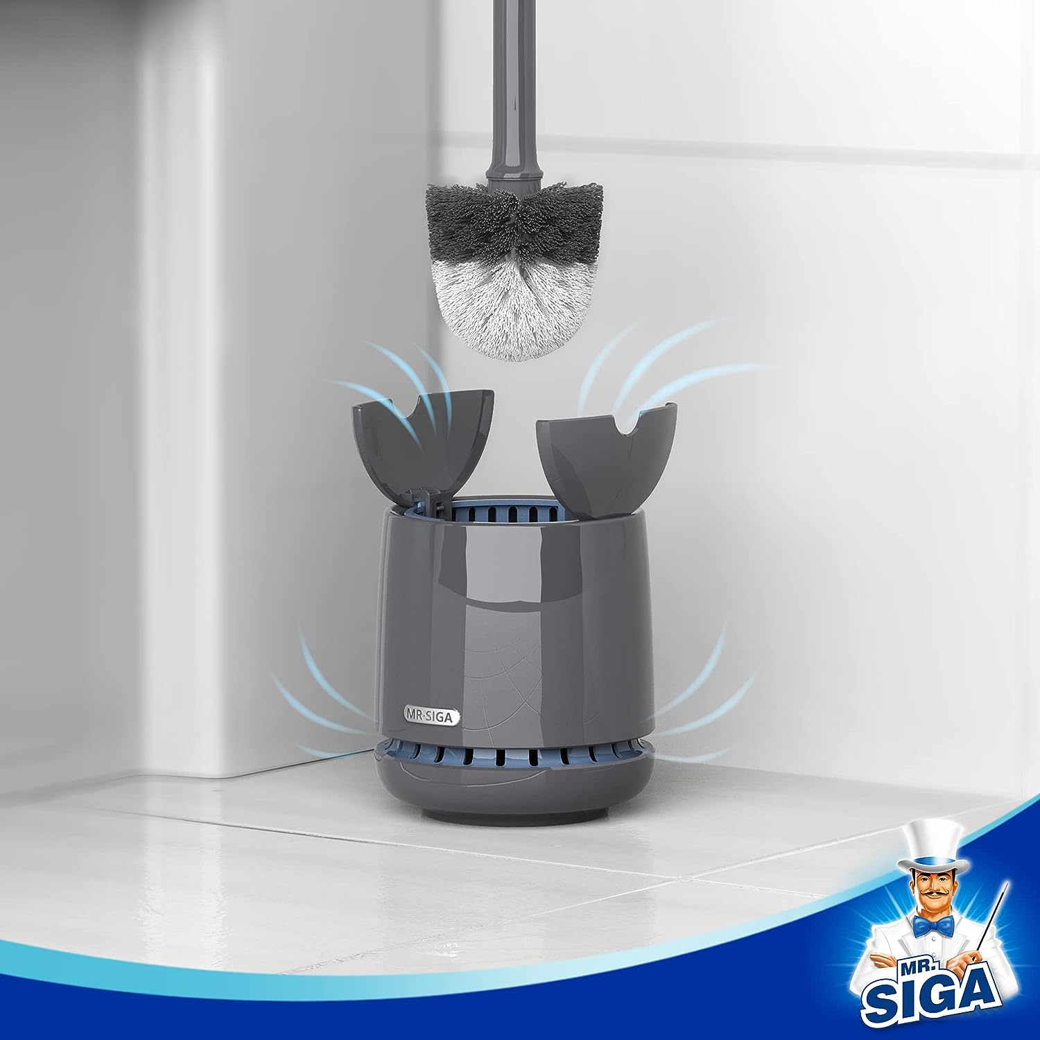 MR.SIGA Toilet Bowl Brush and Holder for Bathroom Cleaning-Grey-6751