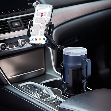 Car Cup Holder Expander Adjustable Base with Phone Mount