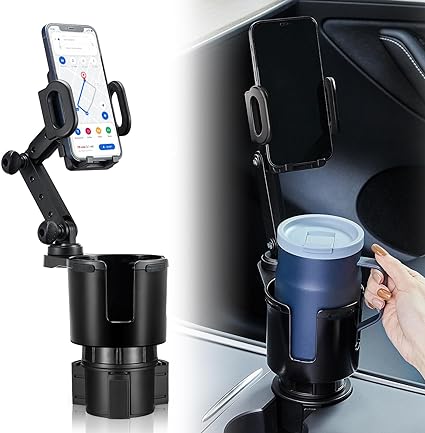 Car Cup Holder Expander Adjustable Base with Phone Mount -8408