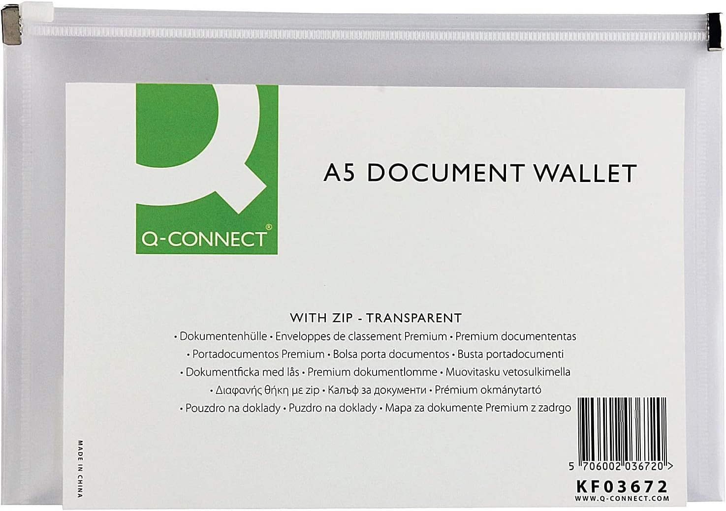 Q-Connect Document Zip Wallet A5 Transparent (Pack of 10) 1709