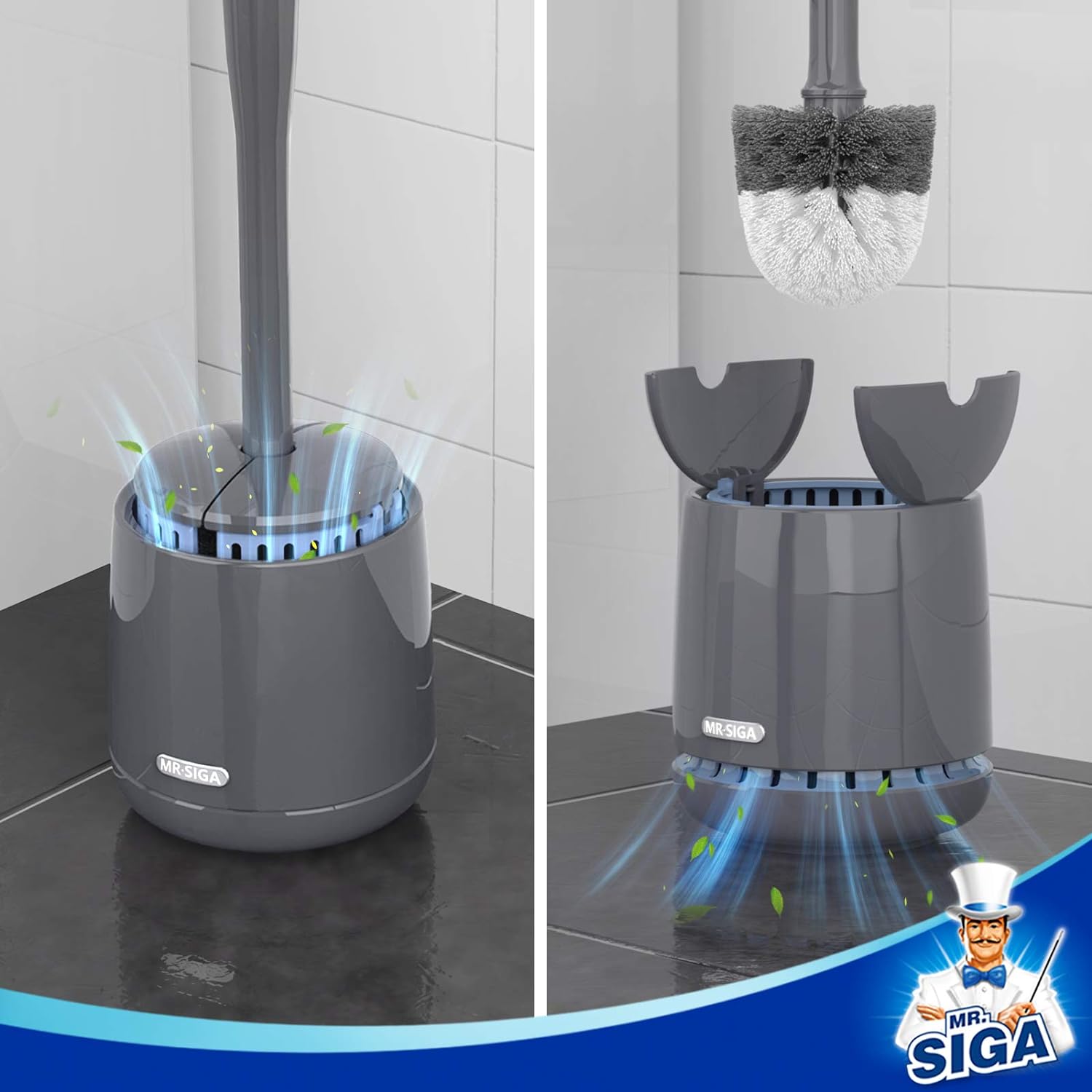 MR.SIGA Toilet Bowl Brush and Holder for Bathroom Cleaning-Grey-6751