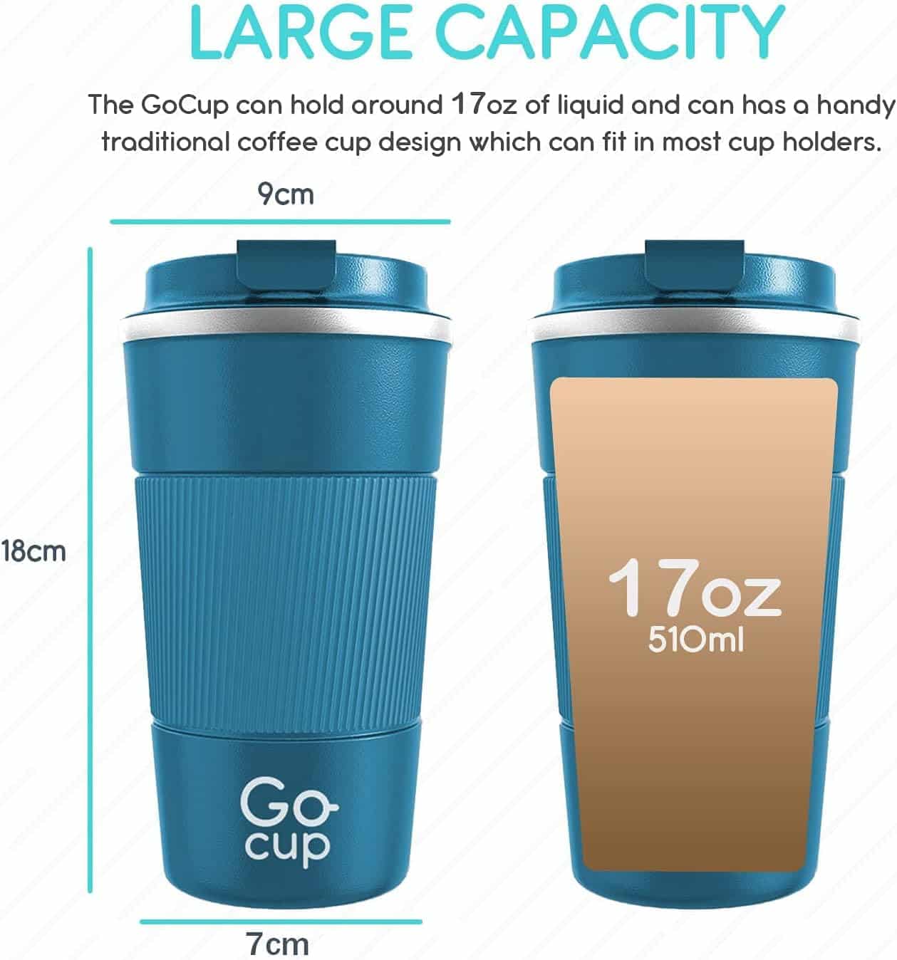 GoCup Travel Mug, Insulated Reusable Coffee Cup with Spill Proof Lid 10173