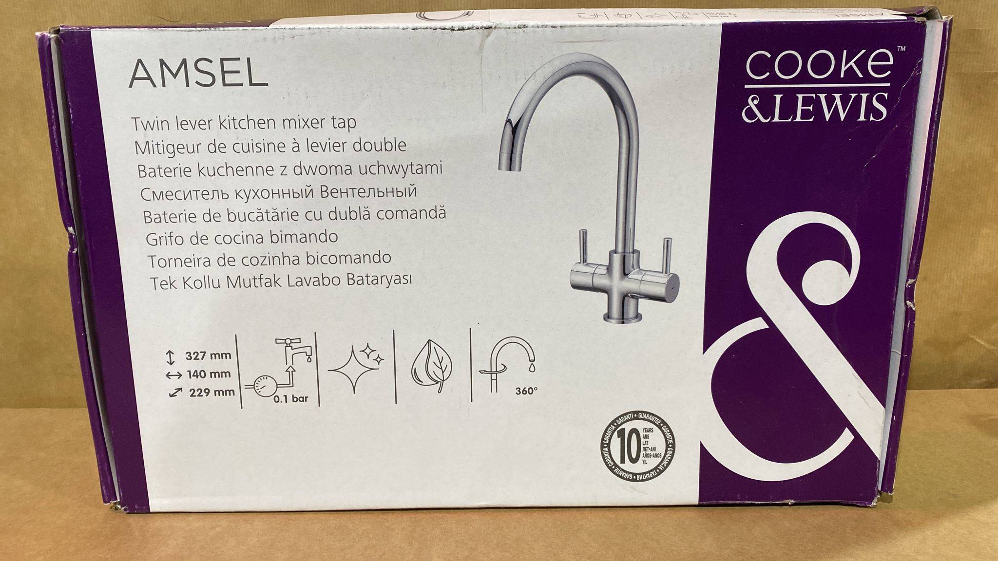 Cooke & Lewis Amsel Chrome effect Kitchen Twin lever Tap ¼ turn handle 0303