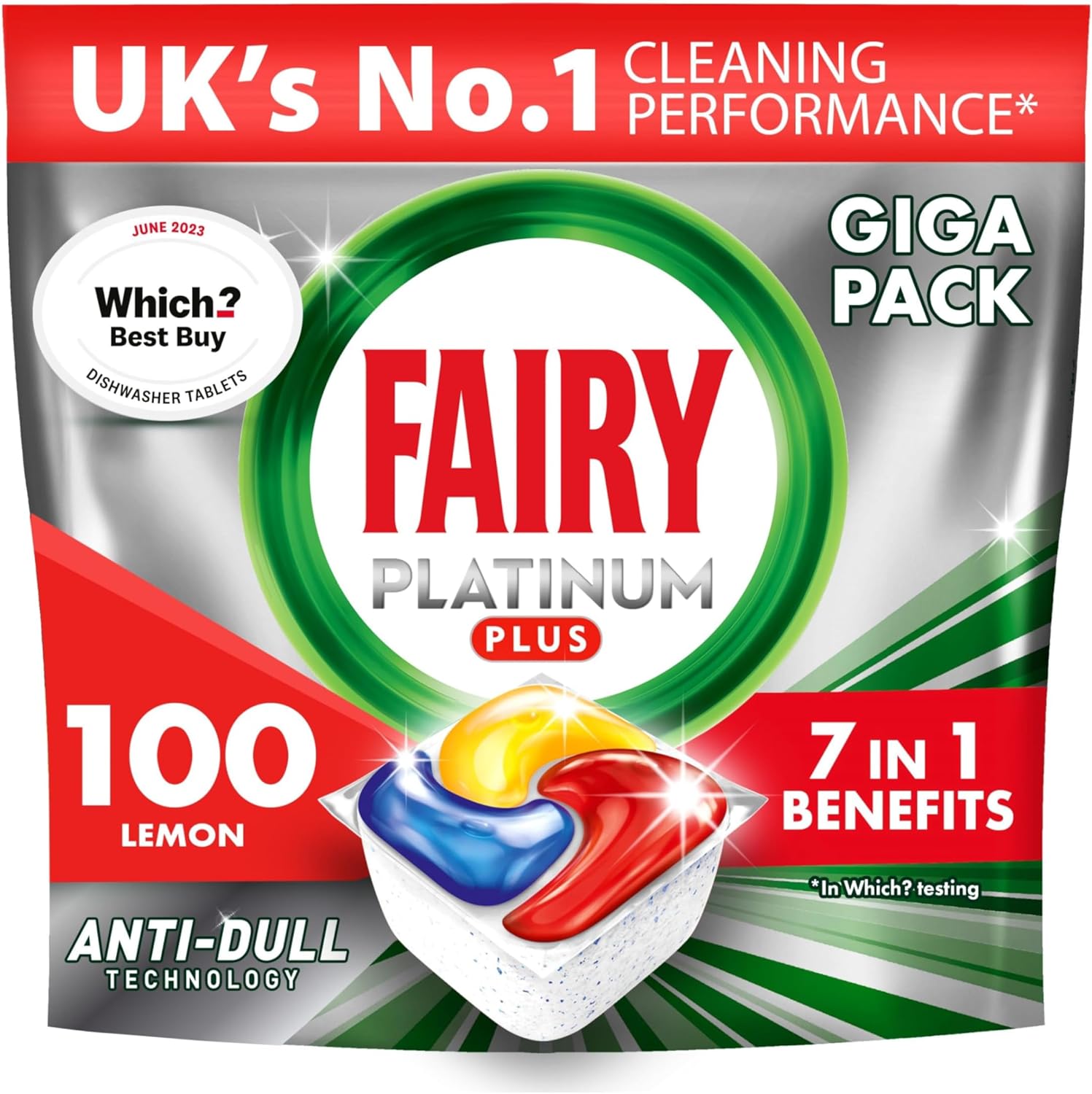 Fairy Platinum Plus All-In-One Dishwasher Tablets Bulk, Lemon, 100 Tablets (20 x 5) -1112