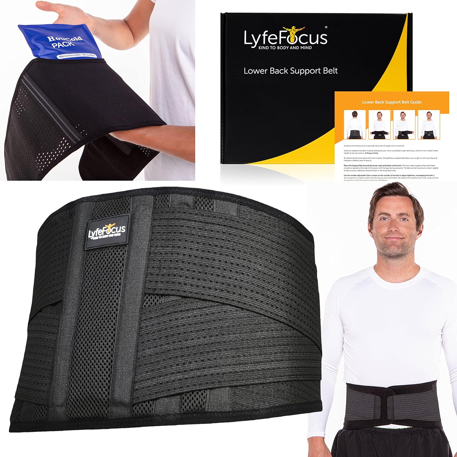 LyfeFocus Premium Adjustable Lower Back Support Belt for Men & Women-Large-10220