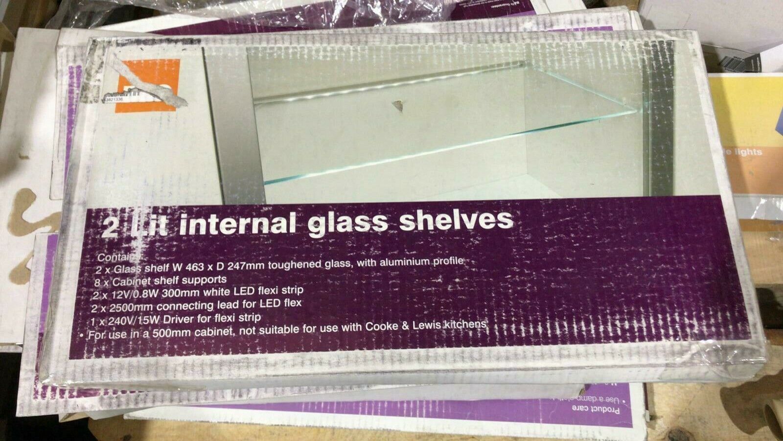 Clear Glass cupboard shelf (L)463mm (D)247mm-1336-No