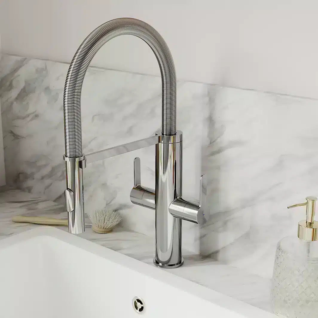 GoodHome Saffron Chrome-plated Kitchen Spring neck Tap 6871 ...