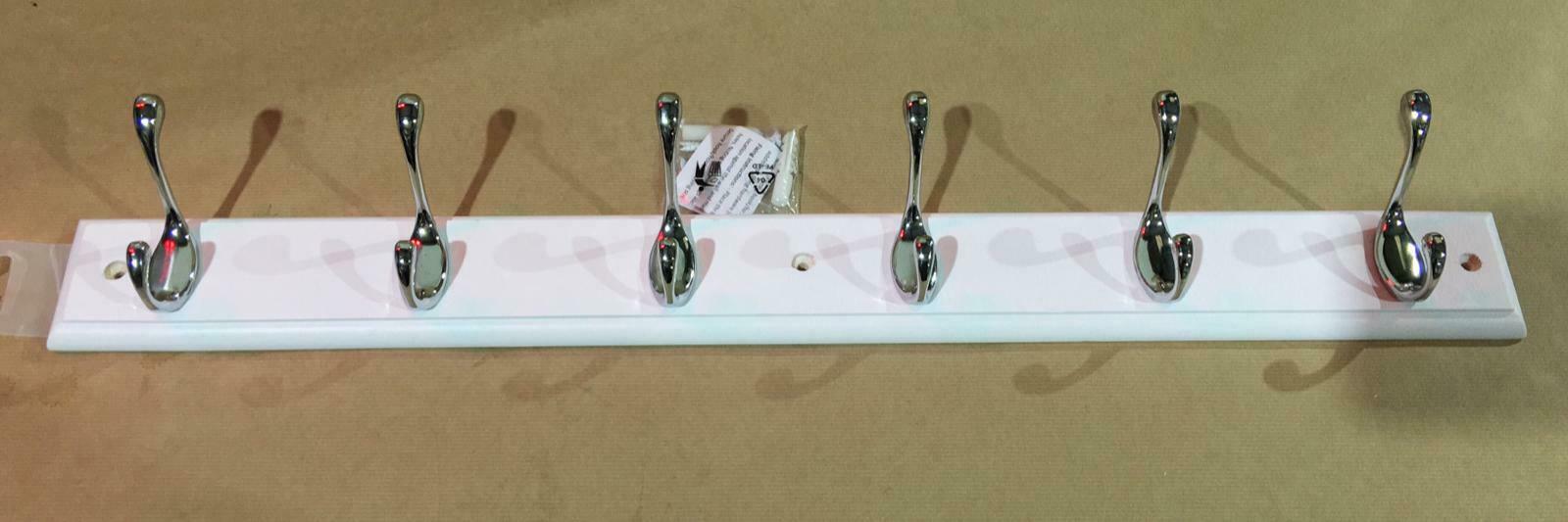 White &amp; Hook rail, 6 Hooks (L)685mm (H)15mm 0134