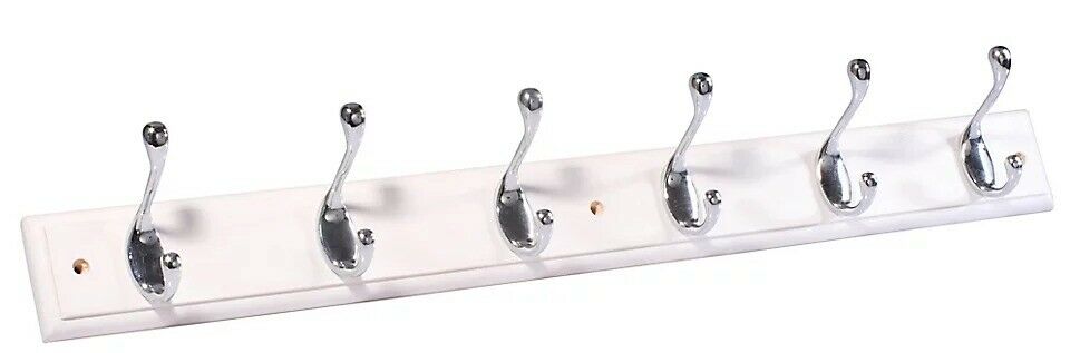White &amp; Hook rail, 6 Hooks (L)685mm (H)15mm 0134