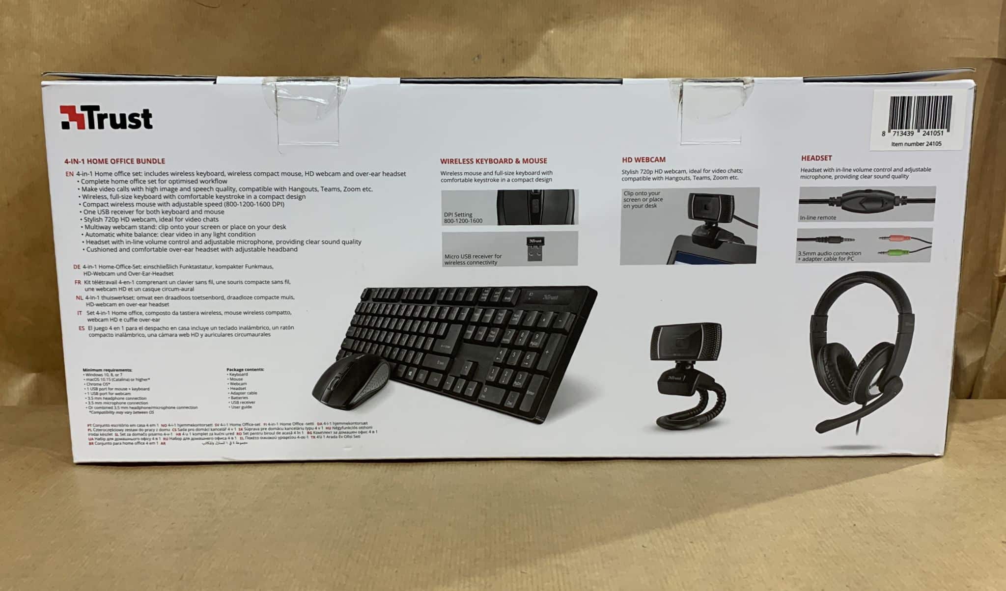 Trust 4 in 1 Home Office Bundle Wireless Keyboard Mouse Webcam Headset 1051