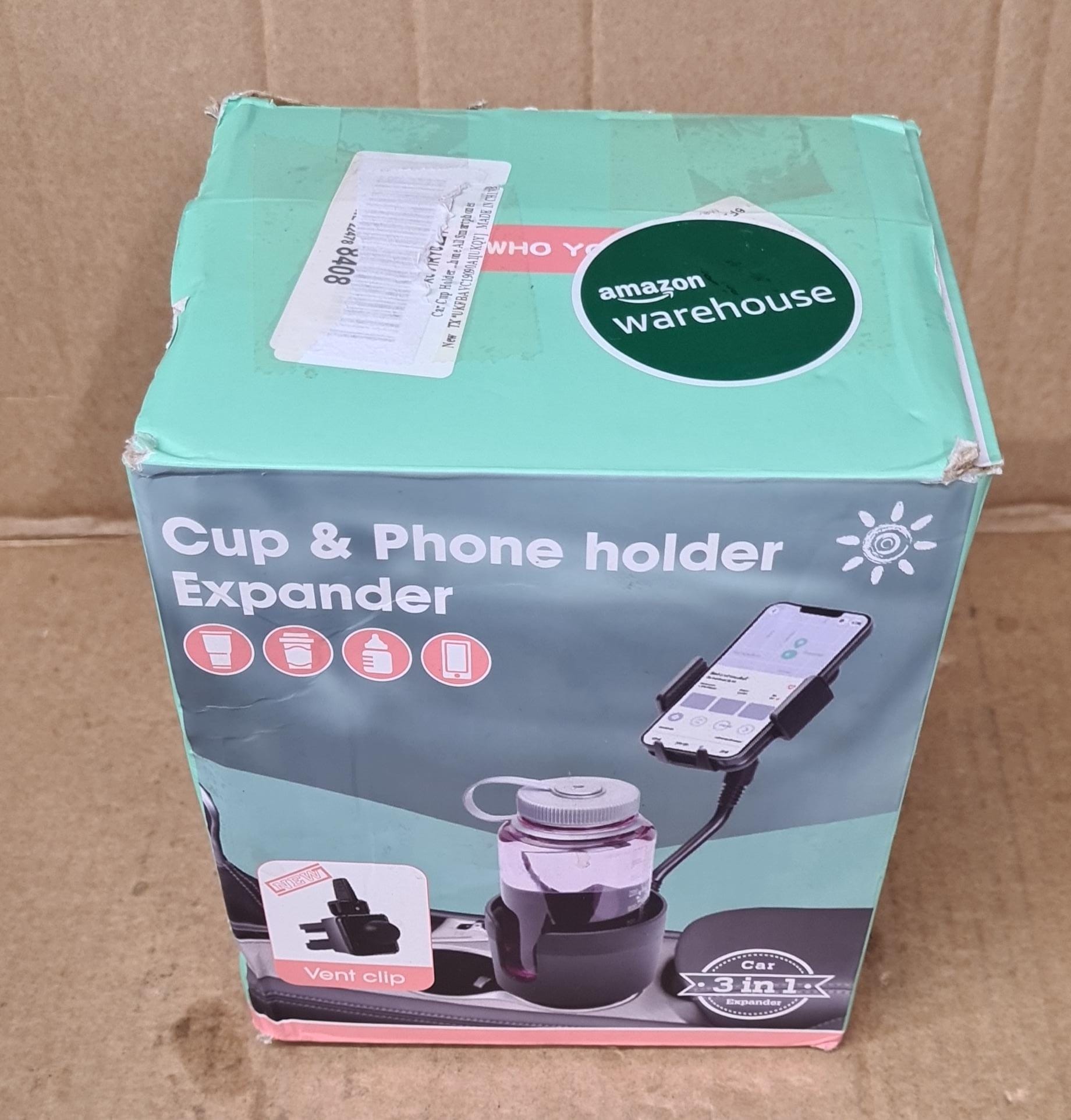 Car Cup Holder Expander Adjustable Base with Phone Mount -8408