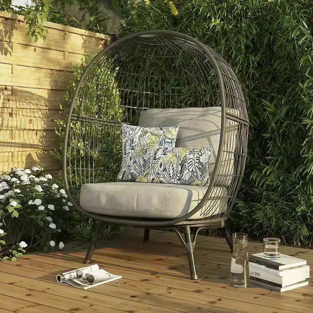 GoodHome Apolima Steel grey Rattan effect Egg chair Garden Furniture 7858