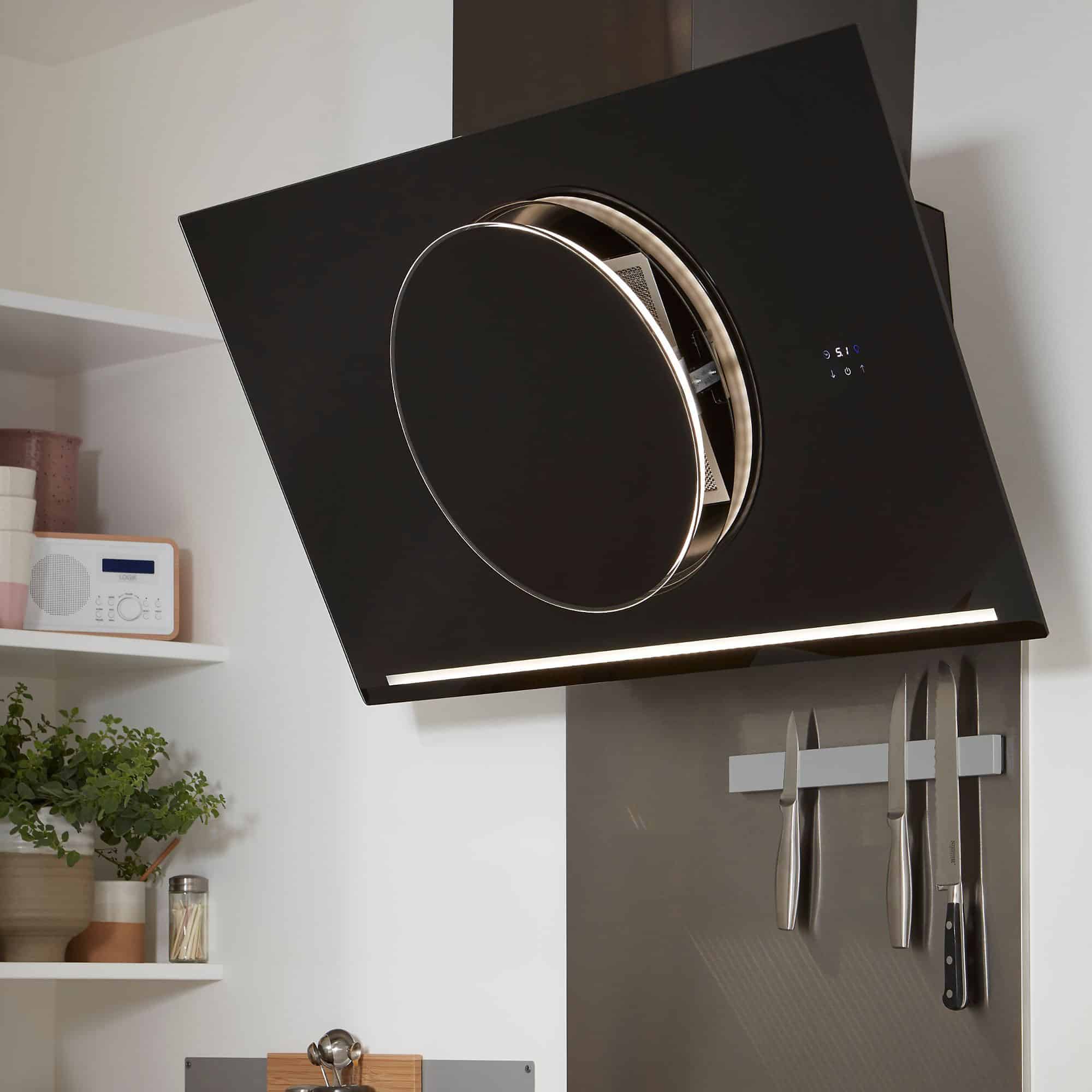 GoodHome Bamia-Cooker hood-Glass-(W)90cm Black-GHAGRO90-4313