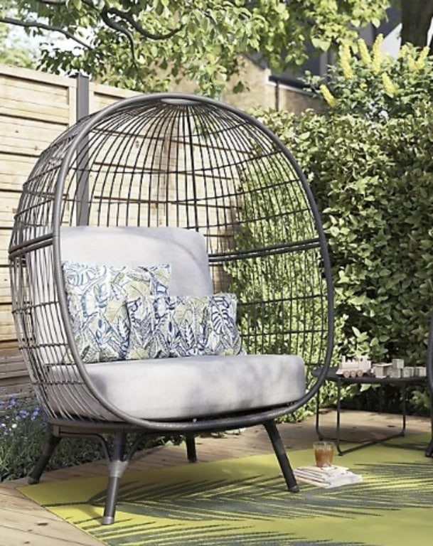 GoodHome Apolima Steel grey Rattan effect Egg chair Garden Furniture 7858