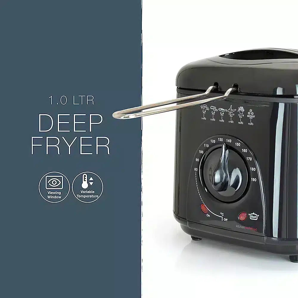 KitchenPerfected 1.0Ltr Compact Deep Fryer Black-2527