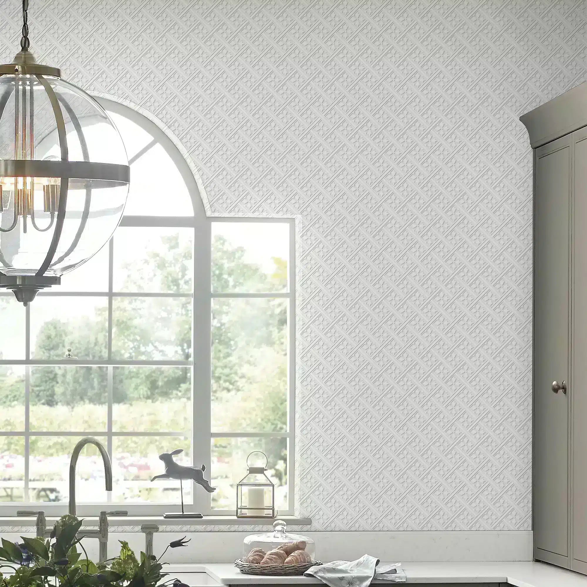 Laura Ashley Mr Jones White Geometric Smooth Wallpaper-8892