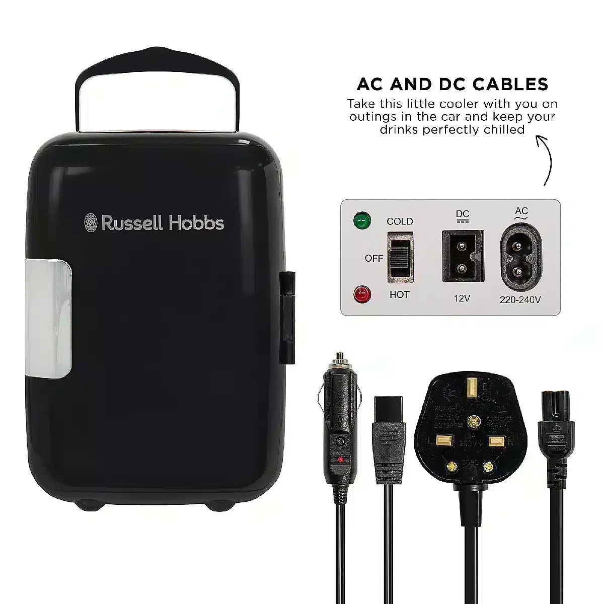 Russell Hobbs Mini Cooler 4L 6 Cans Portable for Drinks and Cosmetics Black RH4CLR1001B-0752